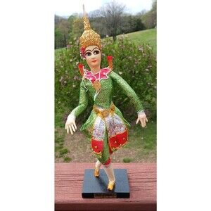 Vtg Thailand 14" Dancer Doll Traditional Embellished Ceremonial Costume Figurine